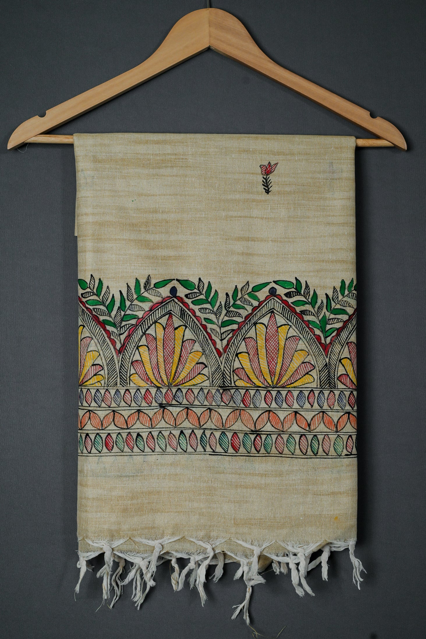 Regal Lotus Arch Handpainted Madhubani Dupatta | Khadi Cotton Stall