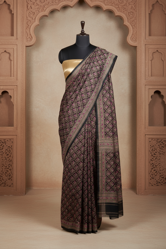 Kaali Mehfil Saree | Handwoven Banarasi Silk Saree