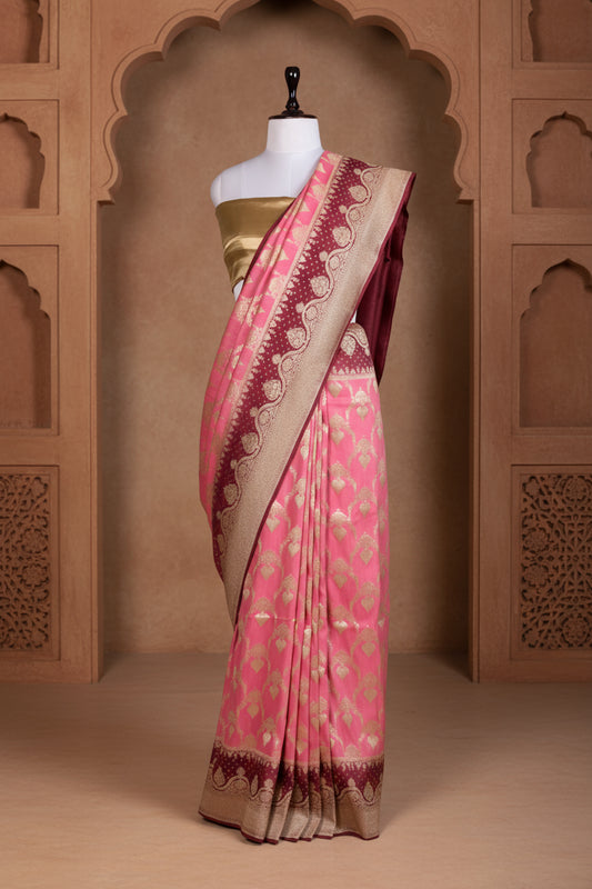 Gulabi Roshni Saree | Handwoven Banarasi Silk Saree