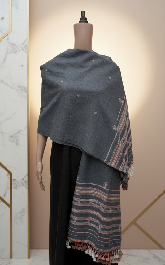 Blue Haze Jalbooti | Wool Handwoven Kutch Shawl