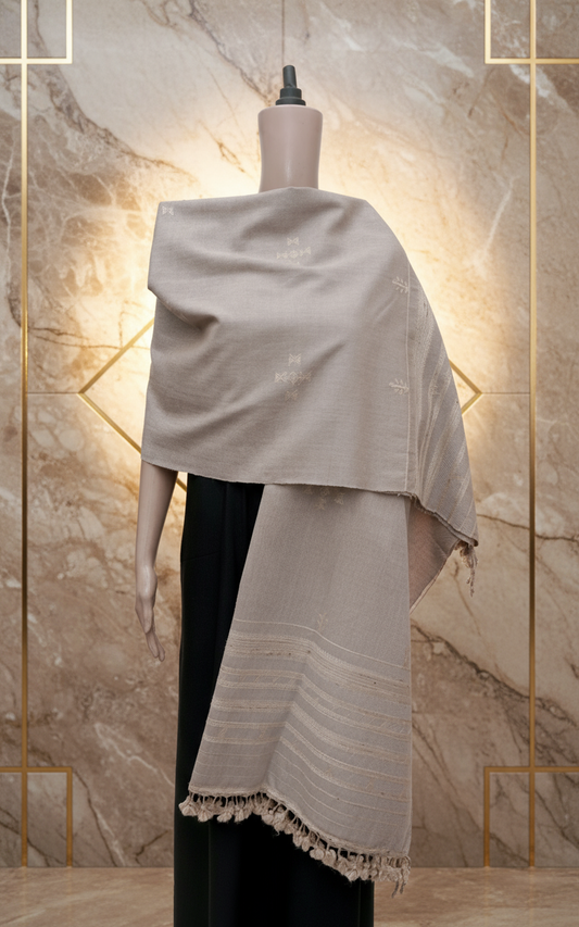 Desert Blossom | Wool Mirrorwork Handwoven Kutch Shawl