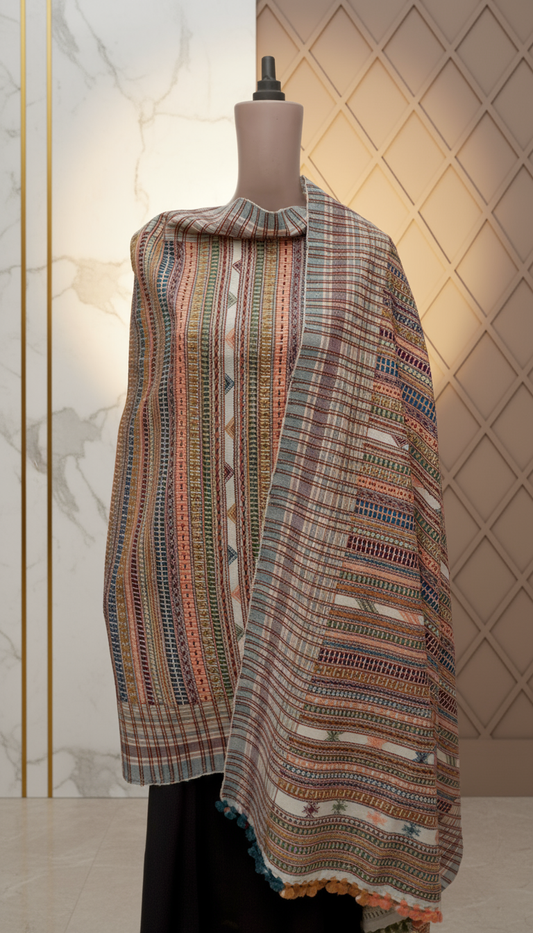 Festive Stripes | Wool Handwoven Kutch Shawl