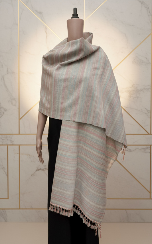 Whisper Pastel | Wool Handwoven Kutch Shawl