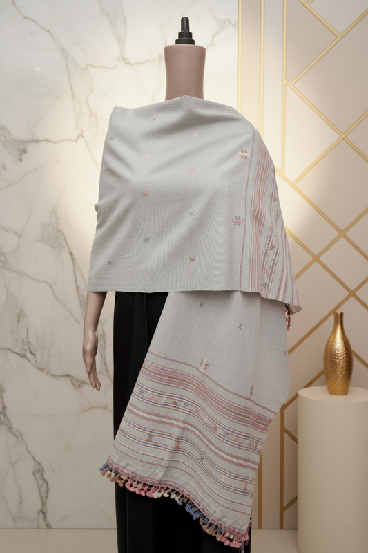 Silver Lining Jalbooti | Wool Handwoven Kutch Shawl