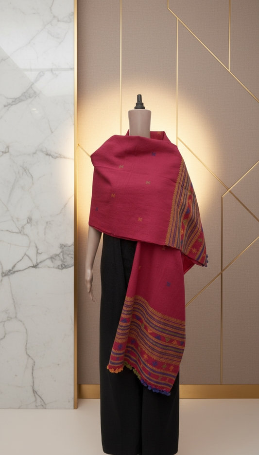 Magenta Festive | Wool Handwoven Kutch Shawl