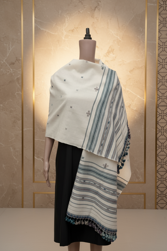 Snowfield Jalbooti | Wool Handwoven Kutch Shawl
