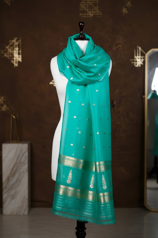 Firozi Leher Dupatta | Handwoven Banarasi Silk Dupatta
