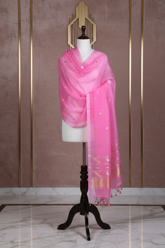 Gulabi Rangrez Dupatta | Handwoven Banarasi Silk Dupatta
