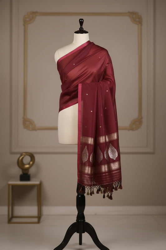 Mehroon Baag Dupatta | Handwoven Banarasi Silk Dupatta