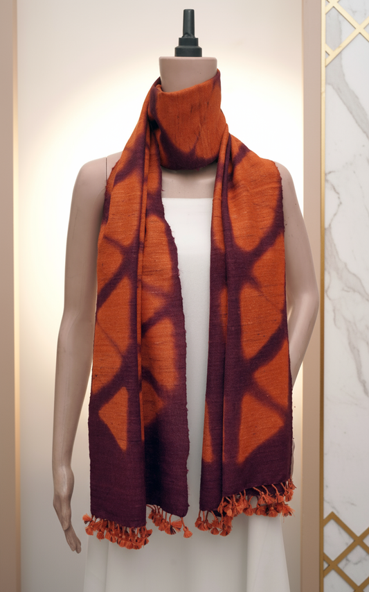 Maroon Clamp Dye | Handwoven Kutch Wool Shawl