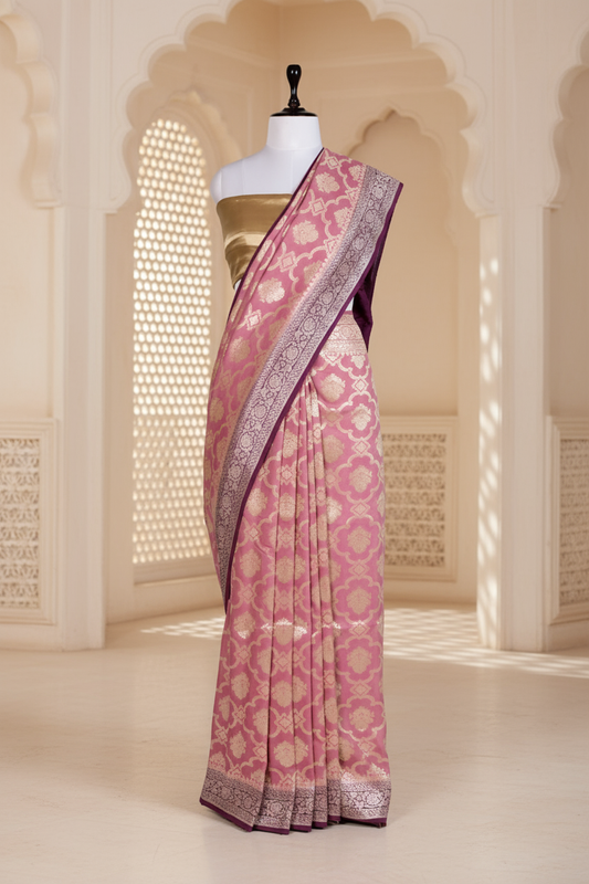 Noor-e-Gulab Saree | Handwoven Banarasi Silk Saree