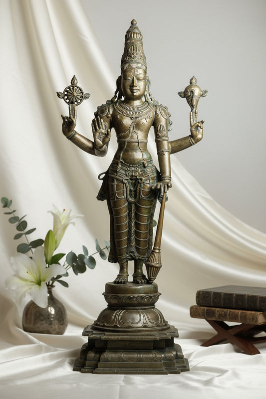 Chaturbhuj Vishnu (The cosmic protector with four arms) - Panchdhatu sculpture