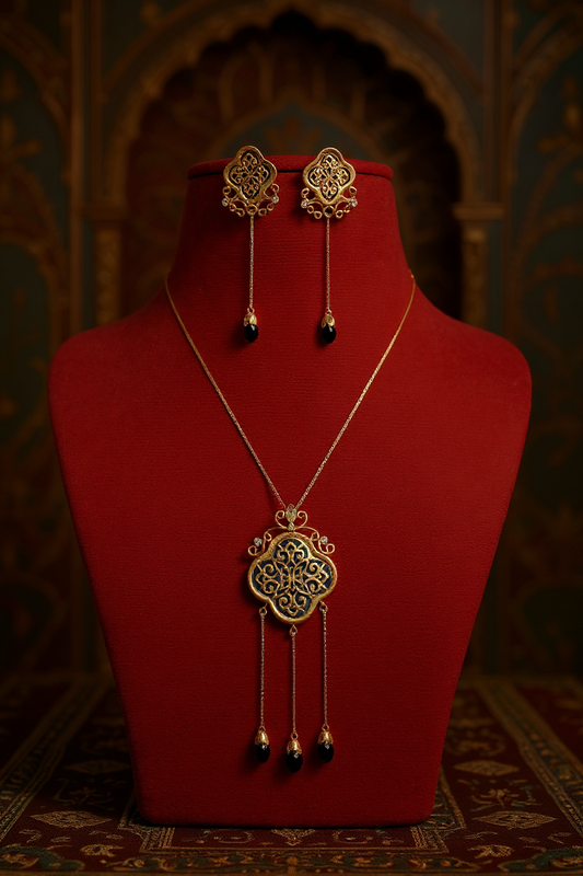 Gold-Plated Chandrika Haar Thewa Pearl Majesty Set