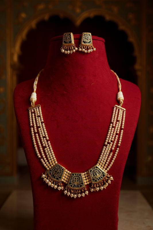 Mughal Muse Thewa Peacock Medallion Necklace Set