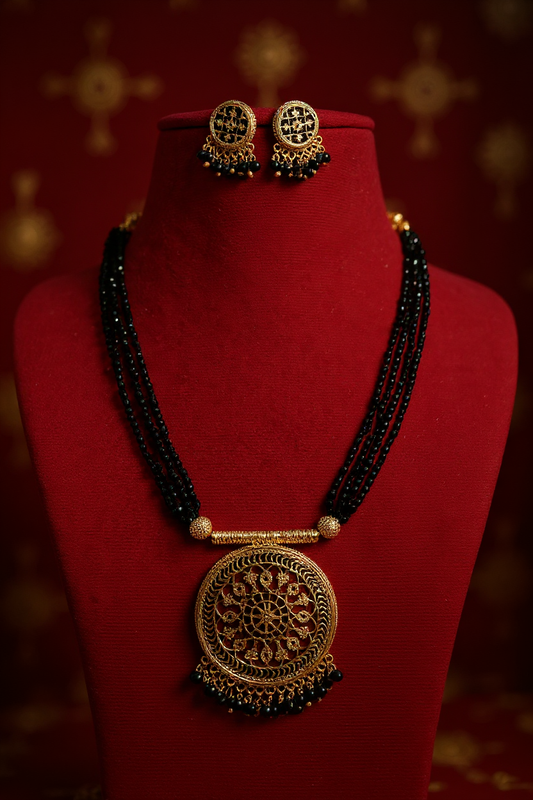 Anaar Thewa Art Garnet Glass Pendant Set