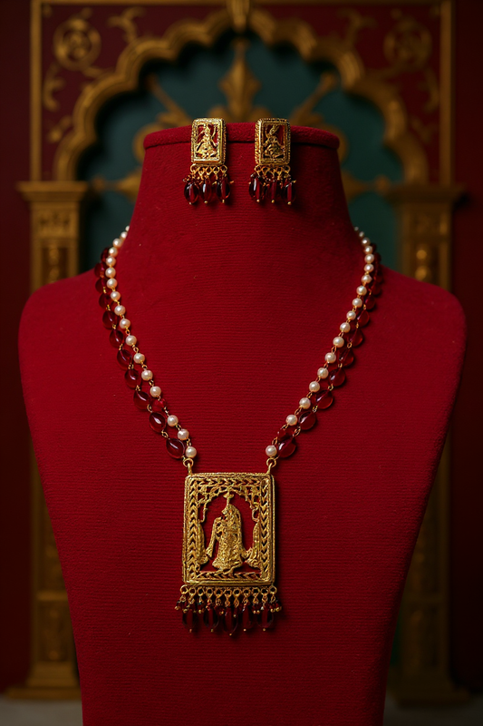 Regal Rani Thewa Queen Portrait Necklace Set – Handcrafted Jewellry