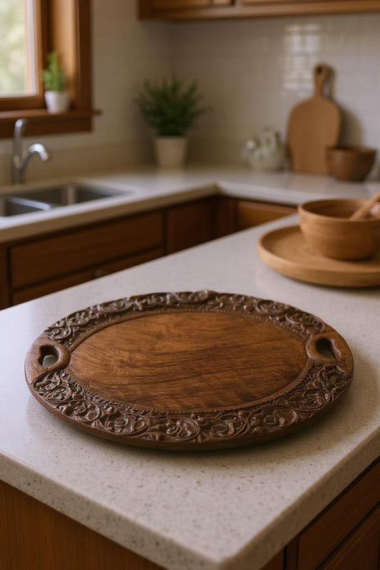 Rosevine Oval Wooden Tray | Handcrafted Floral Wooden Serving Tray