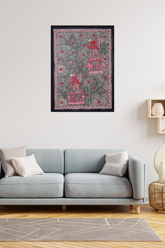 Handmade Pehli Barish Canvas Painting – Madhubani Artistic Home Accent