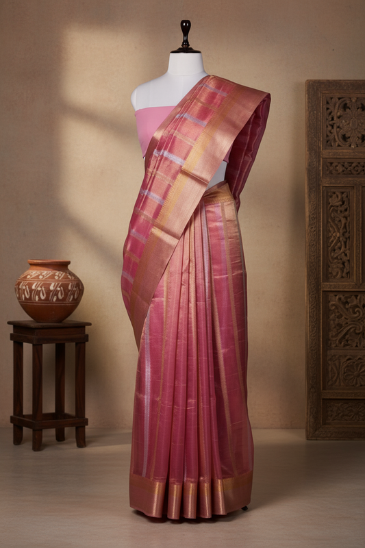 Gulabi Dhaar Saree | Handwoven Banarasi Silk Saree