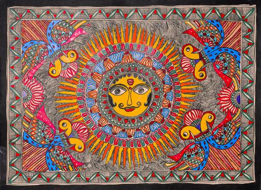 Handcrafted Surya Drishti Painting – Madhubani Decorative & Devotional Art