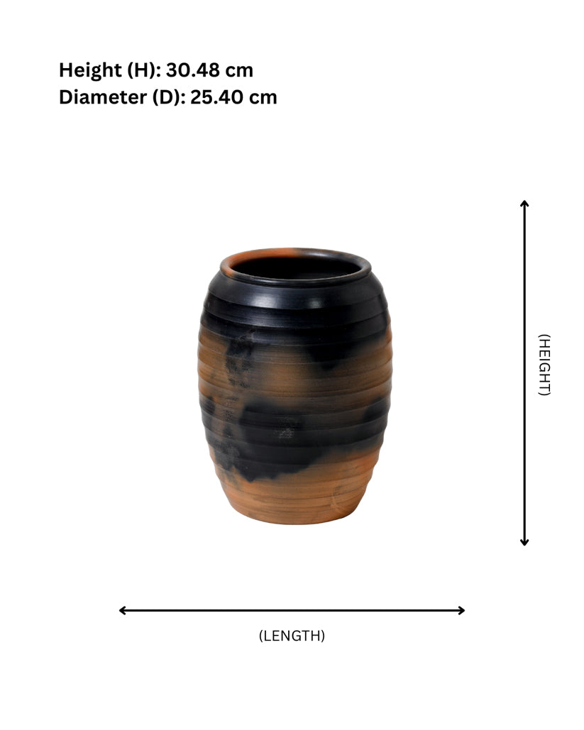 Smoke-Band Terracotta Barrel Vase