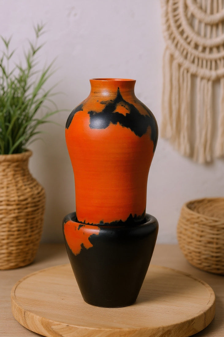 Terracotta Inferno Silhouette Vase – Artisanal Pottery for Living Spaces
