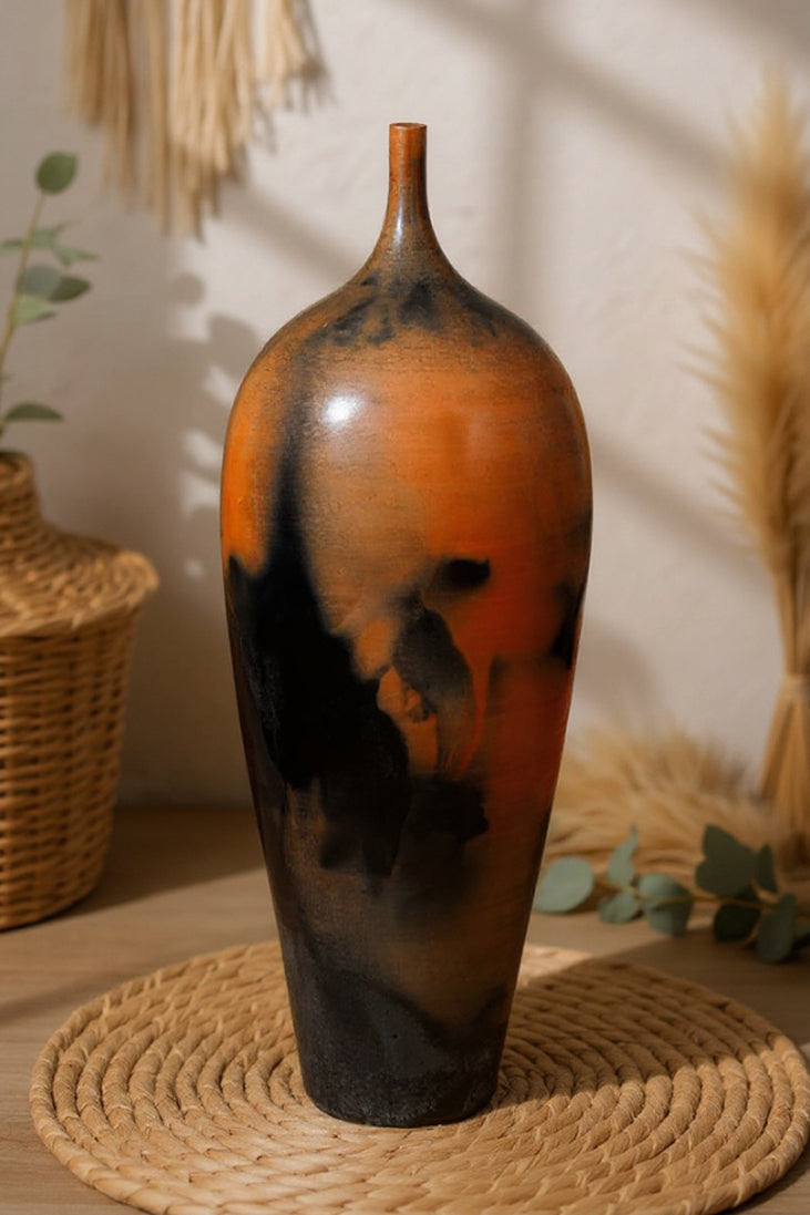 Rustic Midnight Ember Tall Vase – Handmade Terracotta Artwork