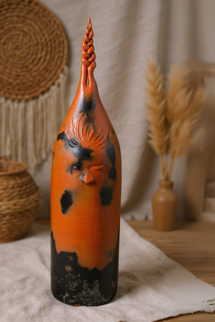 Authentic Braided Flame Keeper Terracotta Sculpture – Handcrafted Earthenware Décor