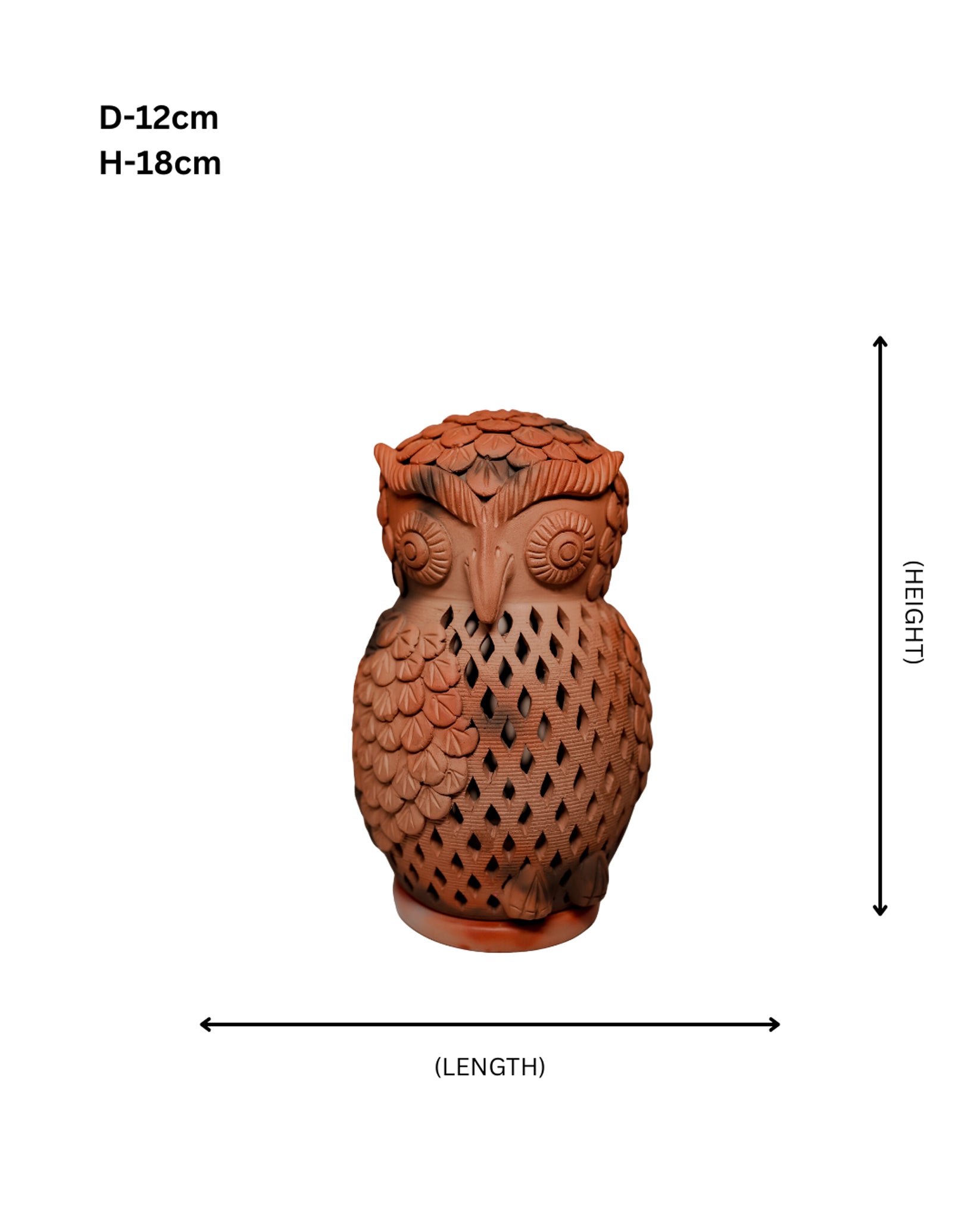 Terracotta Owl T-Light Holder (Floral & Diamond Cutwork)