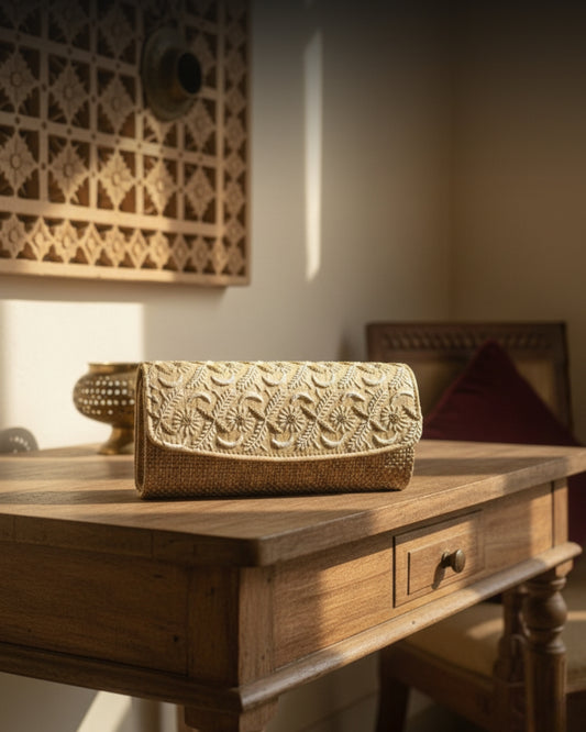 Zari – Jute & Tussar Silk Chikankari Hand Purse