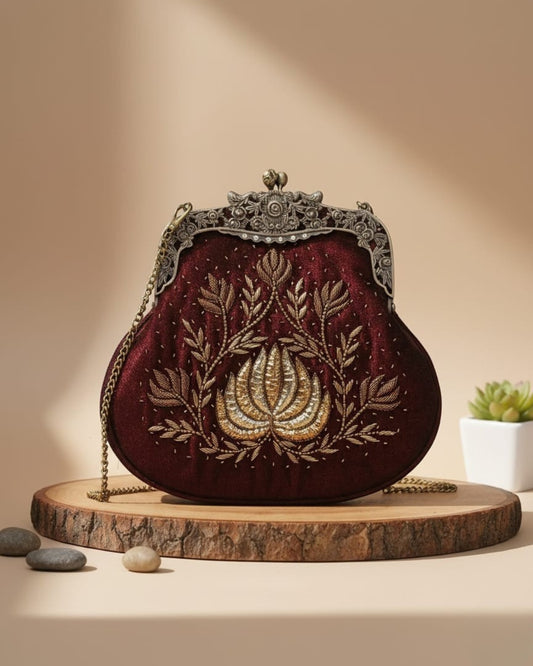 Begum’s Treasure – Handcrafted Zardozi Velvet Clutch