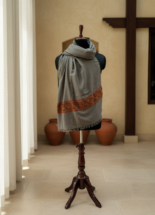 Grey Semi Pashmina Wrap | Patched Heritage Work