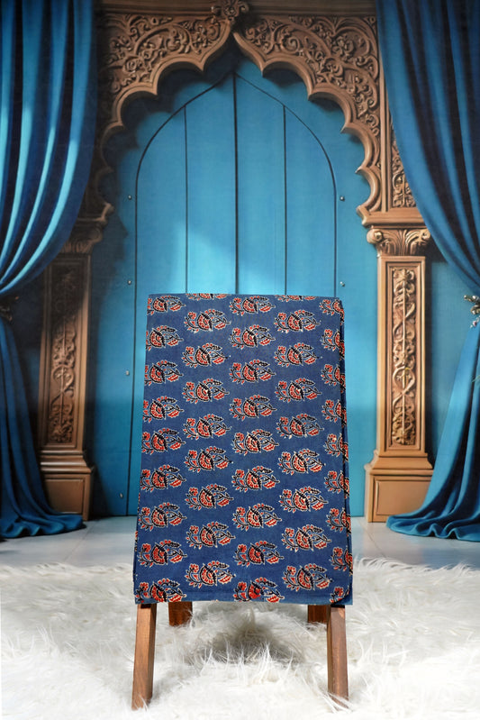Indigo Paisley Bloom Ajrak Cotton Fabric