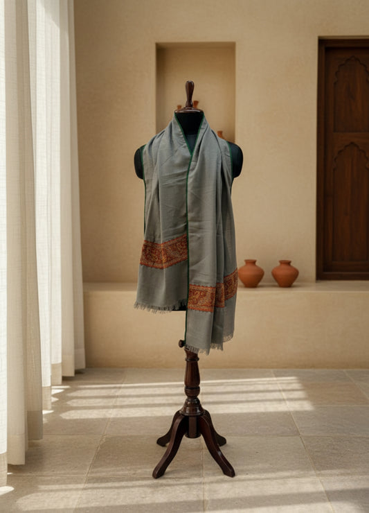 Grey Semi Pashmina Wrap | Patched Heritage Work