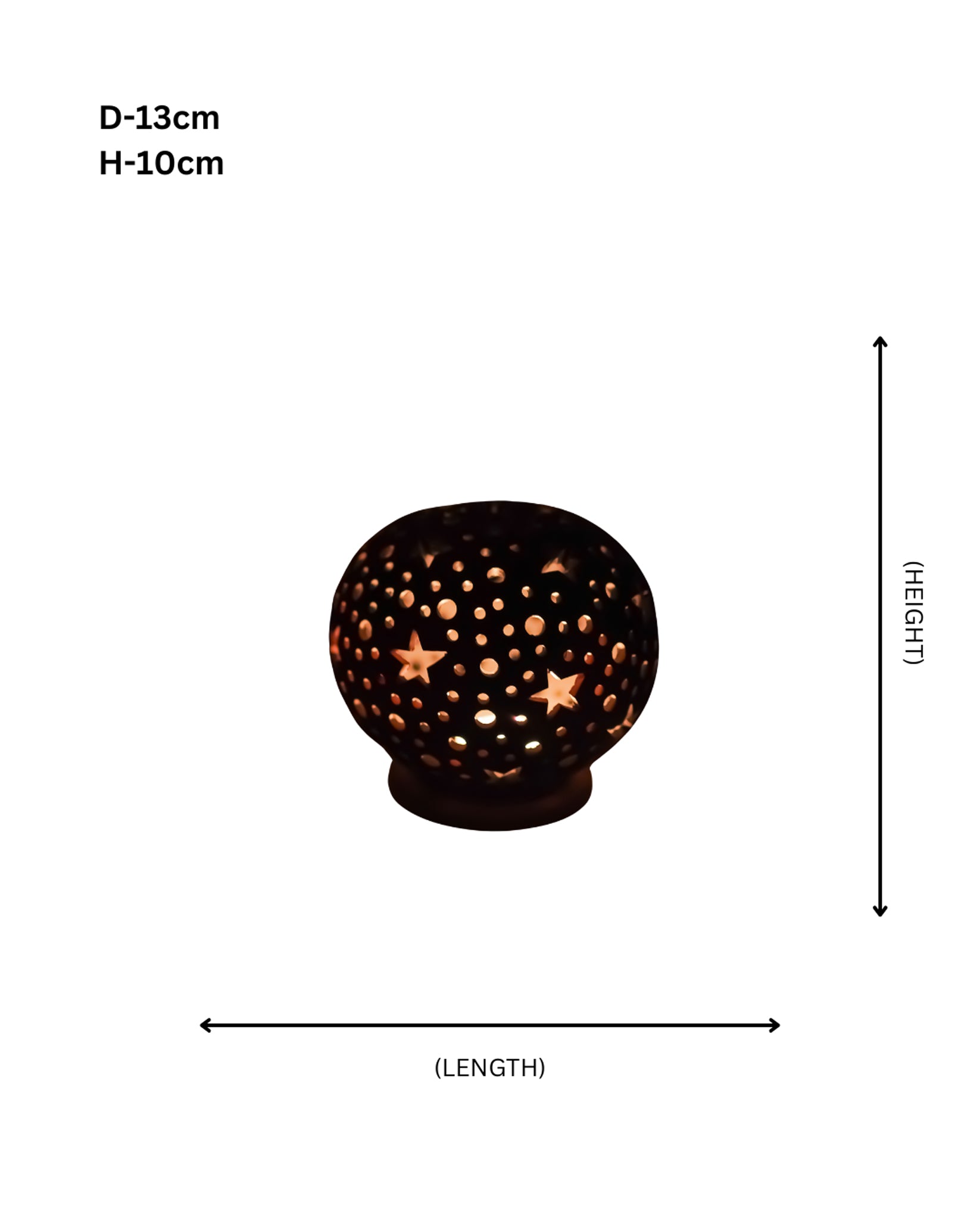 Terracotta Starry Night T-Light Holder (Sphere with Star & Dot Cutouts)