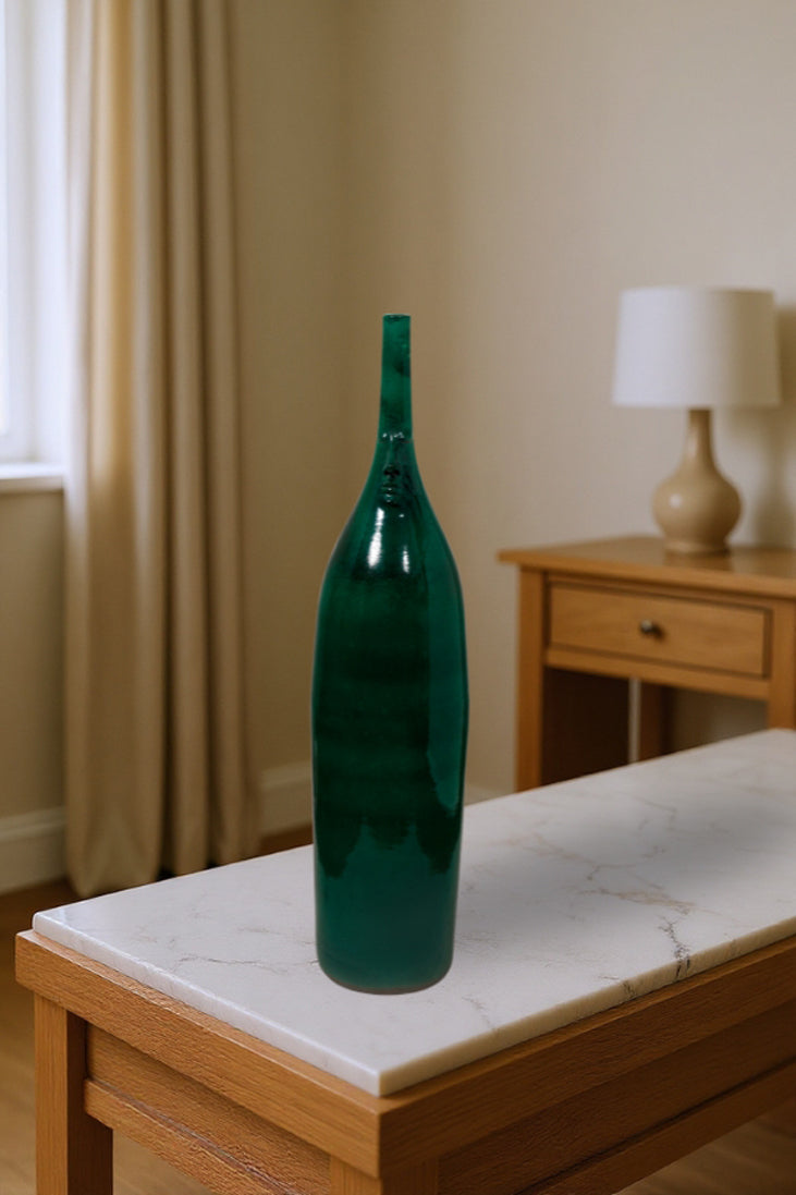 Terracotta Emerald Sentinel Vase – Artisanal Pottery for Living Spaces