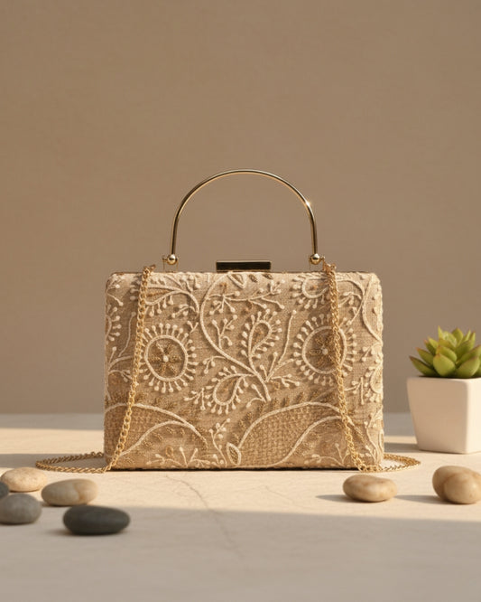Zar-e-Nazakat – Pure Tussar Silk Chikankari Bag
