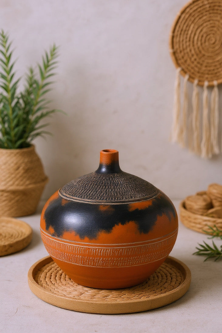 Fire Veil Textured Terracotta Vase
