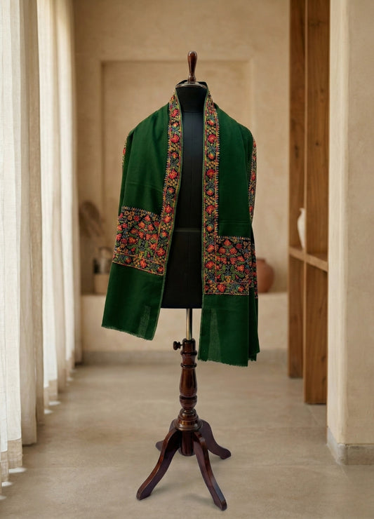 Emerald Palledar Heritage Pashmina | Handwoven Kashida Shawl
