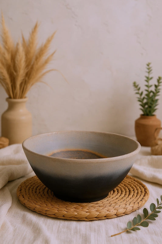 Gradient Fired Terracotta Bowl – Black & Smoke Finish