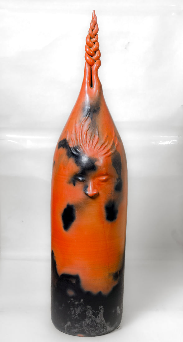 Authentic Braided Flame Keeper Terracotta Sculpture – Handcrafted Earthenware Décor