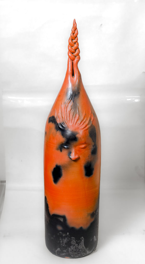 Authentic Braided Flame Keeper Terracotta Sculpture – Handcrafted Earthenware Décor