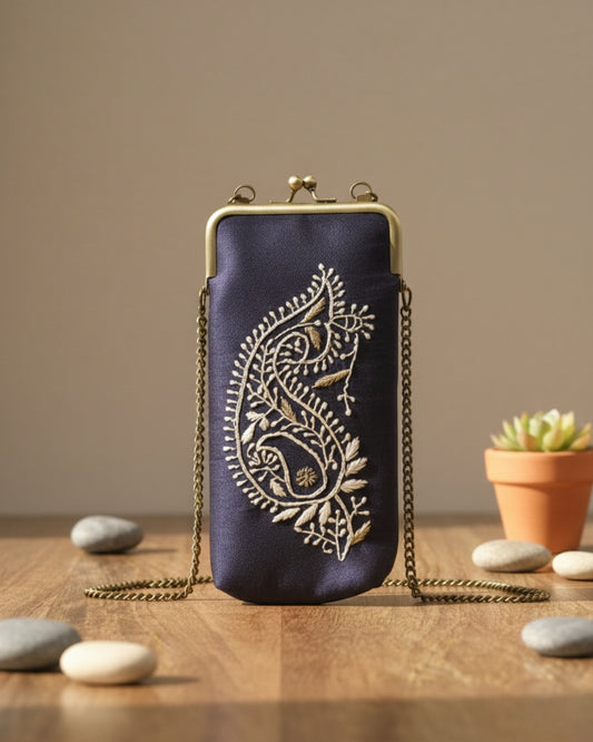 Ain by Almas – Premium Tussar Silk Chikankari Mobile Sling