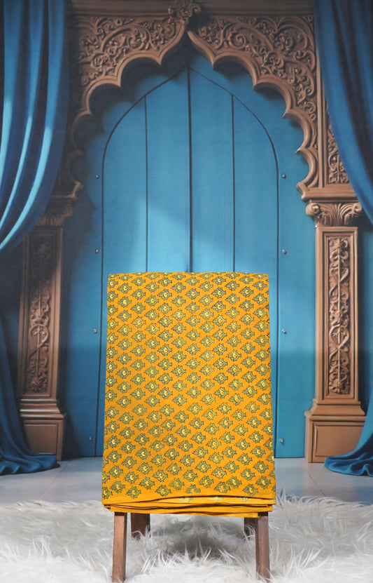 Ajrak Mustard Vine Symphony Fabric