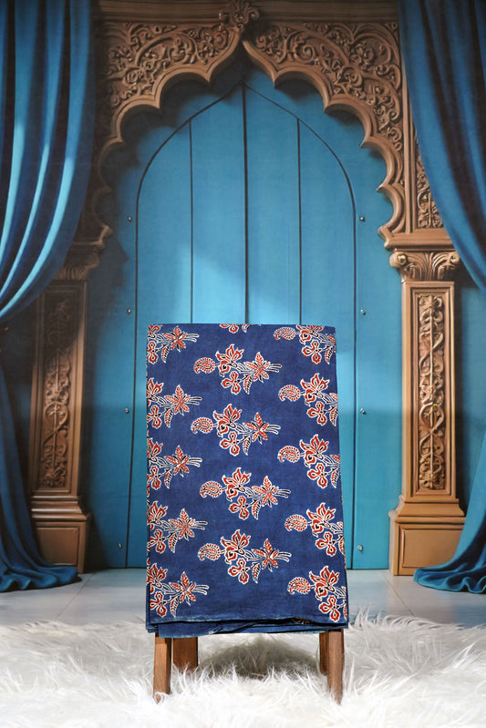 Indigo Blossom Ajrak Fabric