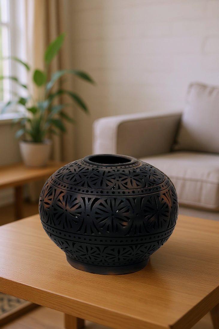 Bloom in Shadows Terracotta Vase – Handcrafted Home Décor