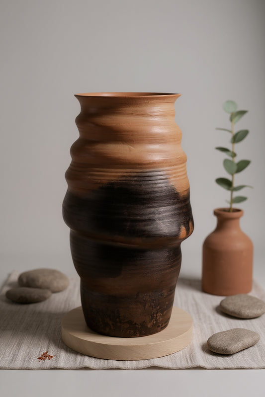 Flame-Kissed Tall Terracotta Vase