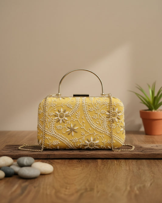 Tazeen – Tussar Silk Chikankari Clutch with Sling