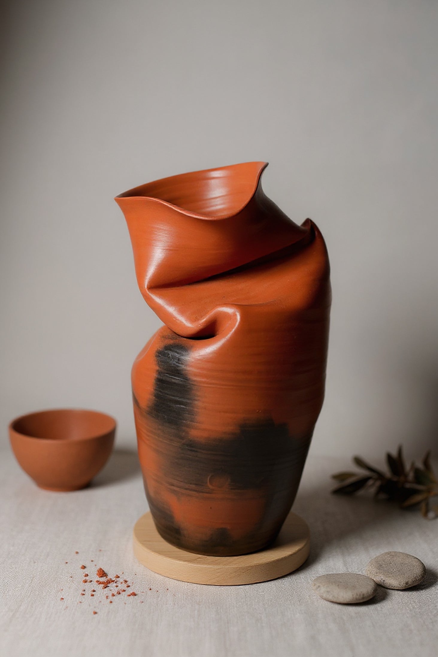 Flame-Fold Terracotta Vase