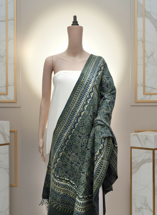 Ajrak Noor Dupatta | Handblock Printed Ajrak Cotton Dupatta